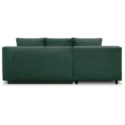 Canapé d'angle gauche convertible MIKA en velours vert foncé - Coffre de rangement