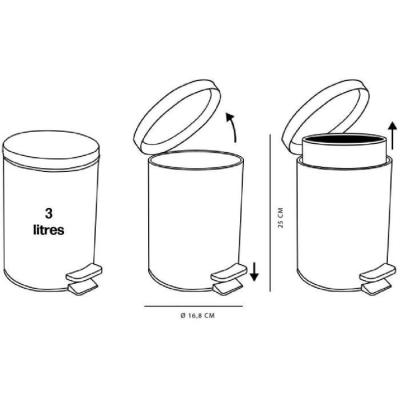 Poubelle SDB - TODAY - UTILITAIRE - 3 L - Ø 17 x H 25 cm - Polypropylène - Noir Doux
