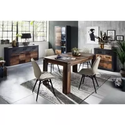 Buffet INDY 4 Portes et 1 Tiroir - Bois vieilli & Gris - L178cm