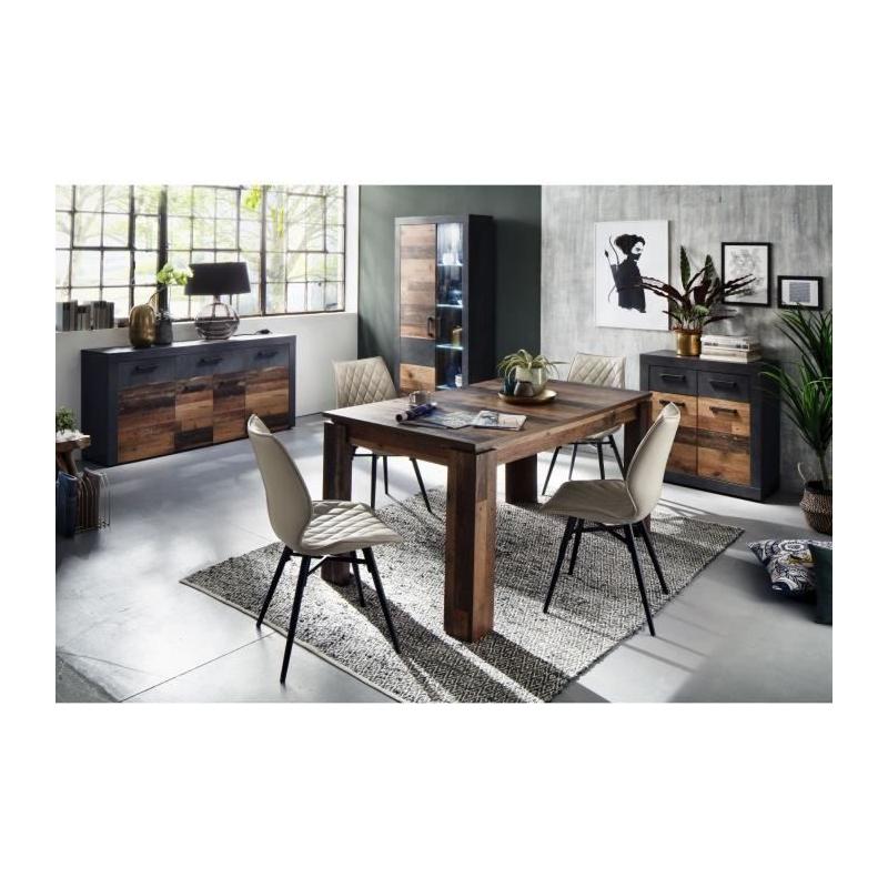 Buffet INDY 4 Portes et 1 Tiroir - Bois vieilli & Gris - L178cm