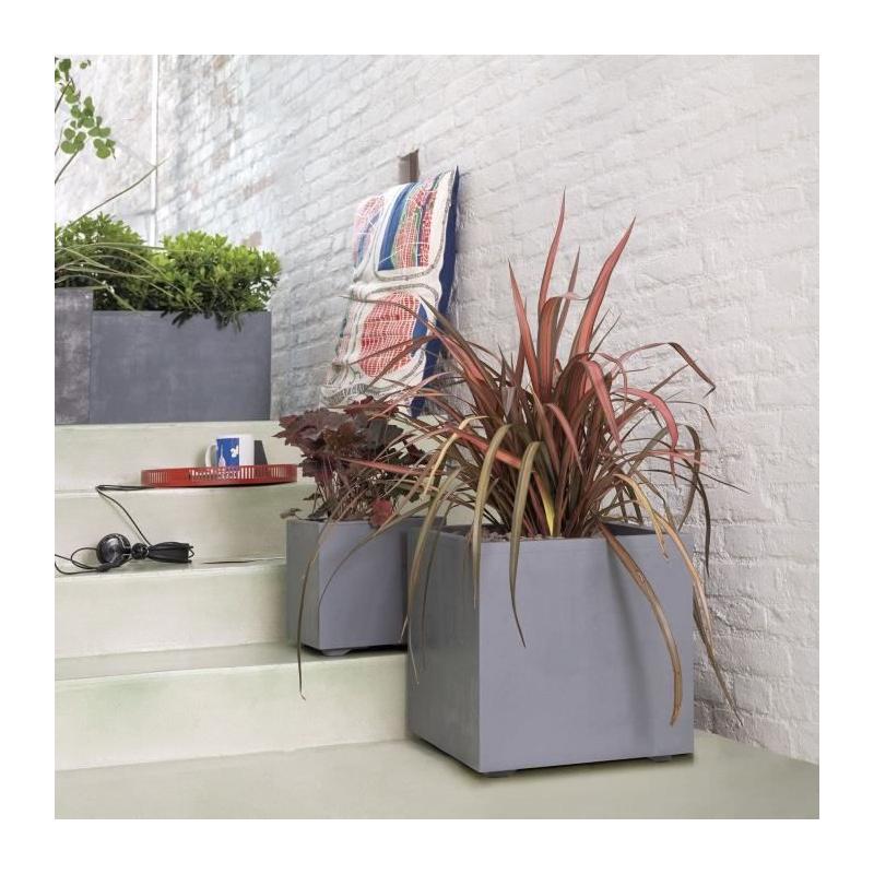 Pot de fleur Cube DEROMA Millennium R Ashgrey 25 cm - Réservoir d'eau