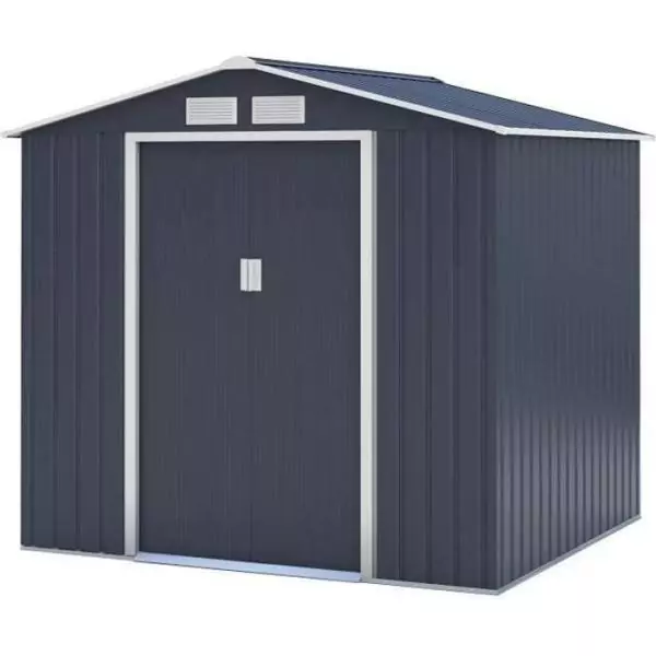 Abri de jardin en métal 4,07 m² - 213 x 191 x 195 cm - MARS -Kit d'ancrage inclus, 2 portes coulissantes - Gris