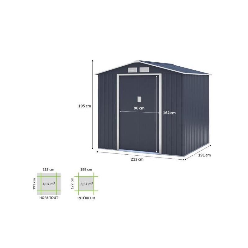Abri de jardin en métal 4,07m² - MARS - Gris
