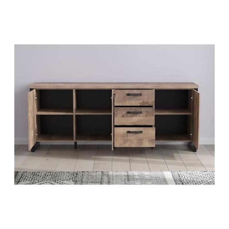 Buffet EMILE: style chic en mélamine chêne brun et noir mat