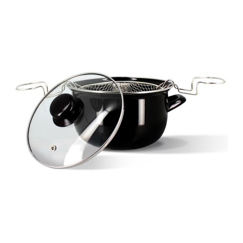 Friteuse MENASTYL 26 cm Noir - Acier émaillé - Avec couvercle et panier