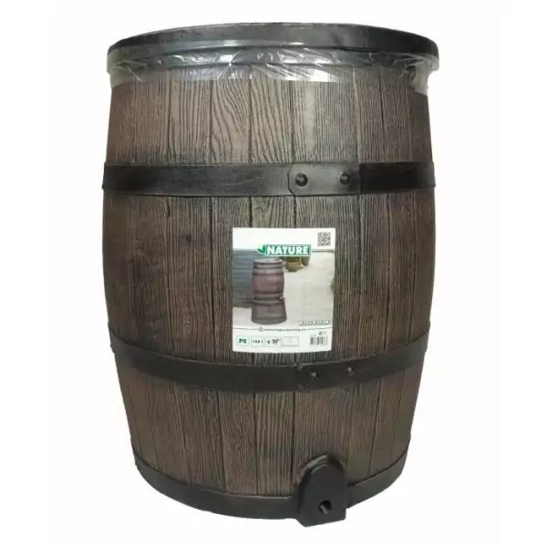 Récupérateur d'eau - NATURE - Baril d'eau de pluie avec aspect de bois - Capacité 120L - Marron - 50,5x66 cm