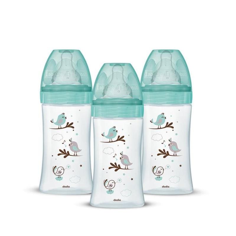Lot de 3 Biberons DODIE Anti-Colique Initiation+ - Verre - 270ml