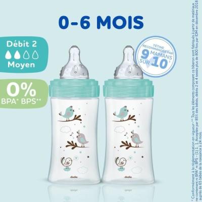 Lot de 3 Biberons DODIE Anti-Colique Initiation+ - Verre - 270ml