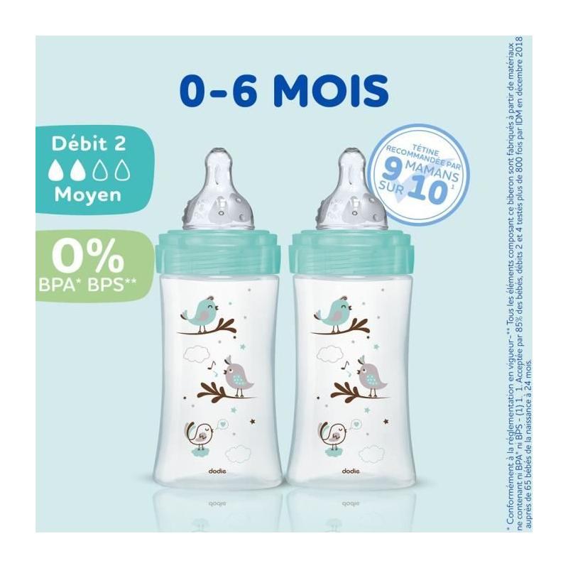 Lot de 3 Biberons DODIE Anti-Colique Initiation+ - Verre - 270ml