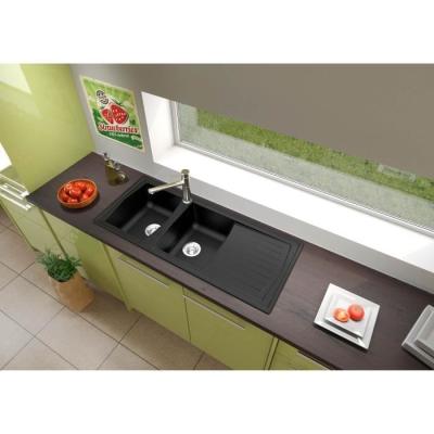 Évier cuisine en résine STRADOUR 2 bacs + 1 égouttoir - Noir