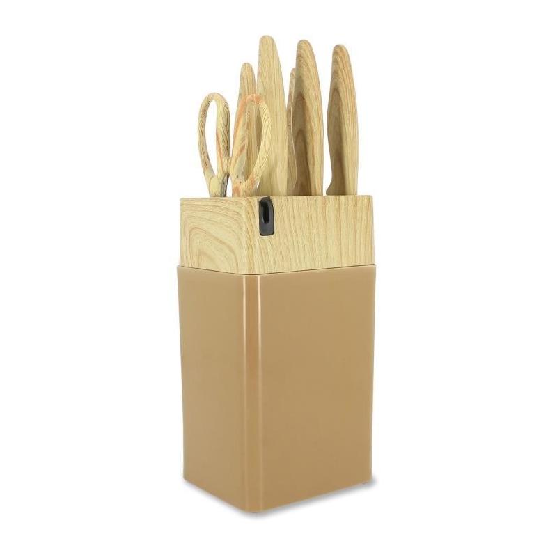 Bloc de couteaux 6 pièces MENASTYL: lame céramique, polypropylène - Noisette
