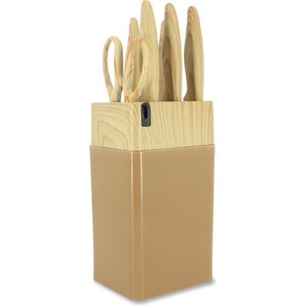 Bloc de couteaux 6 pieces - MENASTYL - 5041064 - Lame céramique - En polypropylene - Noisette