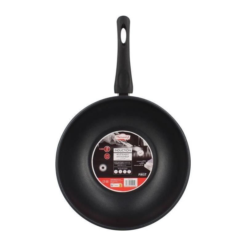 Wok MENASTYL 28 cm en acier inoxydable - Compatible induction