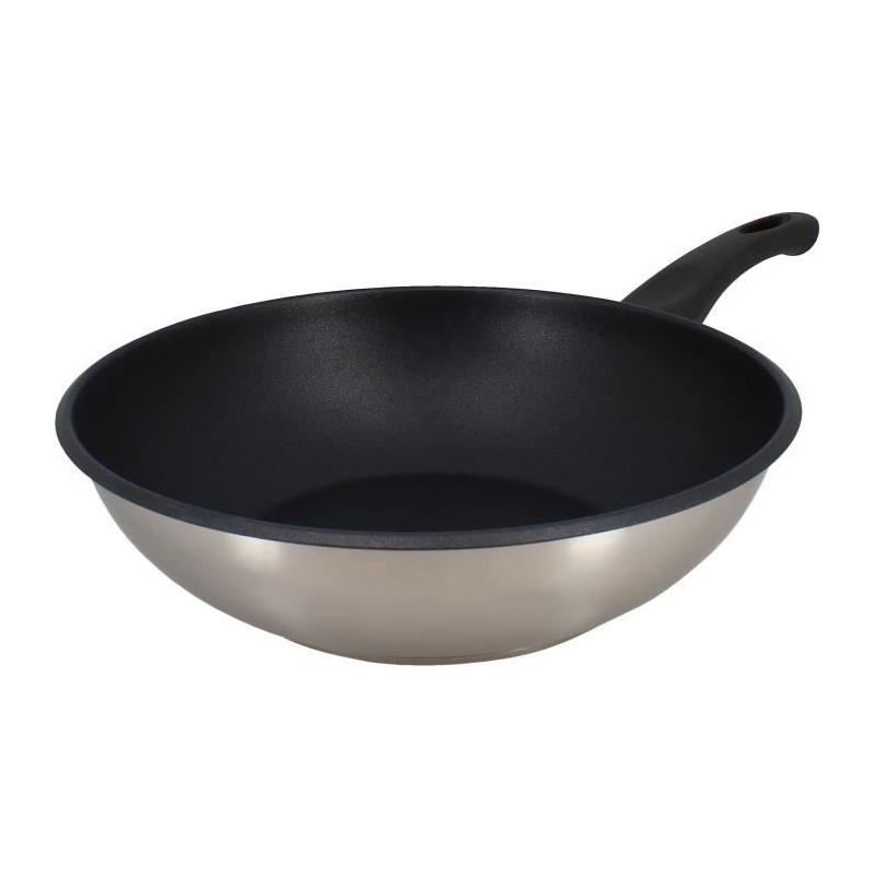 Wok MENASTYL 28 cm en acier inoxydable - Compatible induction