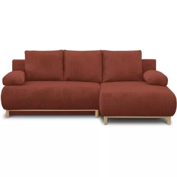 Canapé d'angle droit convertible - 3 places - MIKA - Tissu velours côtelé rouille - Coffre de rangement - 192 x 84 x 93 cm
