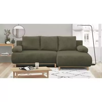 Canapé d'angle droit convertible MIKA 3 places - Vert Kaki