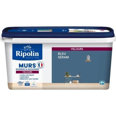 Peinture RIPOLIN 2,5 L - Déco murs boiseries & radiateurs bleu séram velours
