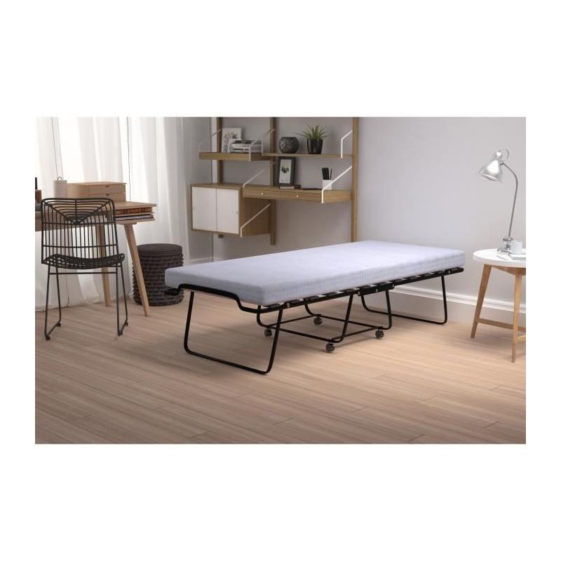 Lit d'appoint pliant: 17 lattes 90x190cm + Matelas 10 cm