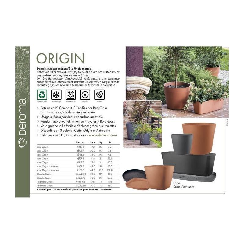 Pot de fleurs DEROMA Origin 45 L - Terre cuite: le must-have pour votre jardin