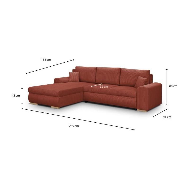 Canapé d'angle convertible 5 places INDIAN Velours Rouille