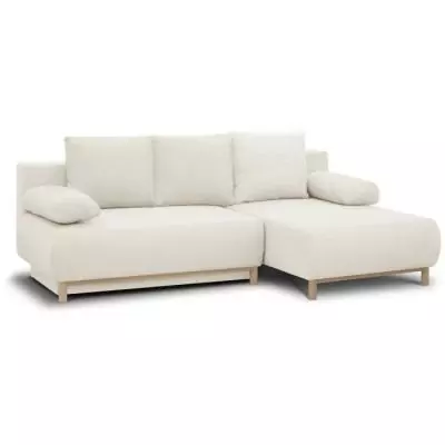Canapé d'angle droit convertible MIKA - Tissu écru bouclettes Canapé d'angle droit convertible MIKA - Tissu écru bouclettes