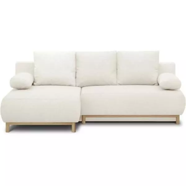 Canapé d'angle gauche convertible - 3 places - MIKA - Tissu bouclettes écru - Coffre de rangement - 192 x 84 x 93 cm
