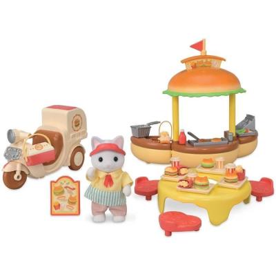 Jeux de Restauration SYLVANIAN FAMILIES - Stand de Hamburgers Papa Chat Latté et Scooter