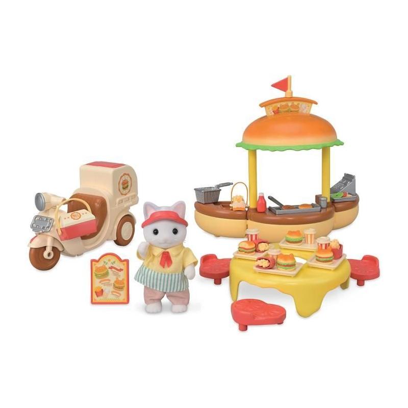Jeux de Restauration SYLVANIAN FAMILIES - Stand de Hamburgers Papa Chat Latté et Scooter