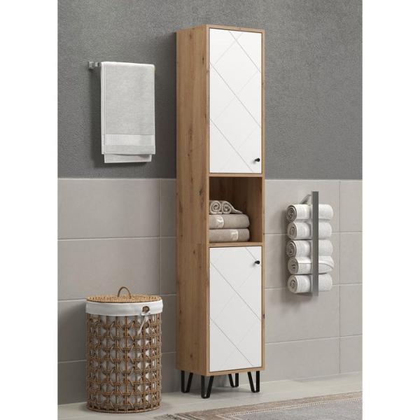 Armoire haute avec deux portes - TRENDTEAM - Série Touch - Blanc/Brun - 36 cm de long