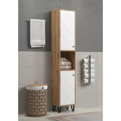 Armoire haute salle de bain 2 portes TRENDTEAM Touch Blanc/Brun