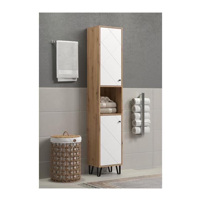 Armoire haute salle de bain 2 portes TRENDTEAM Touch Blanc/Brun