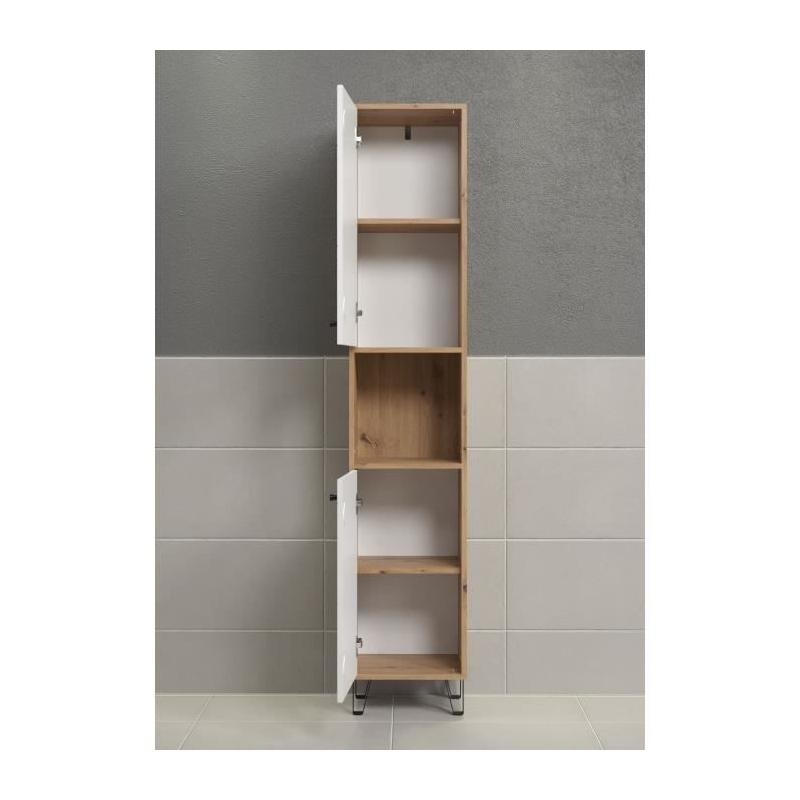 Armoire haute salle de bain 2 portes TRENDTEAM Touch Blanc/Brun