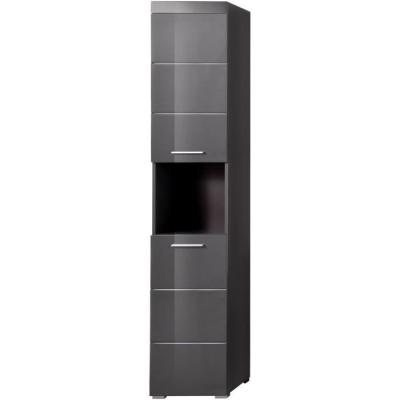 Colonne de salle de bain AMANDA - 2 portes - Gris brillant - Design compact