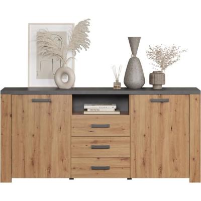 Buffet en Mélamine Chêne Artisan et Gris Ardoise - Style Moderne - L180 x P40 x H83 cm