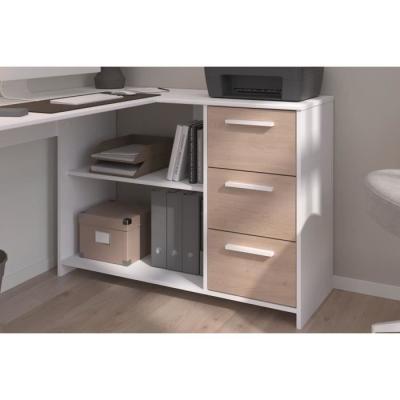 Bureau d'angle 3 tiroirs ESSENTIEL Blanc/Chene - PARISOT