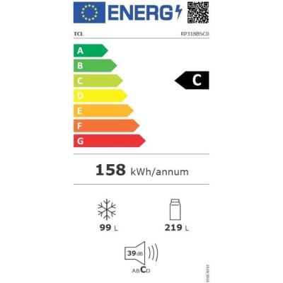 Réfrigérateur combiné TCL RP318BSC0 - 2 portes - 318 L - Gris Quartz