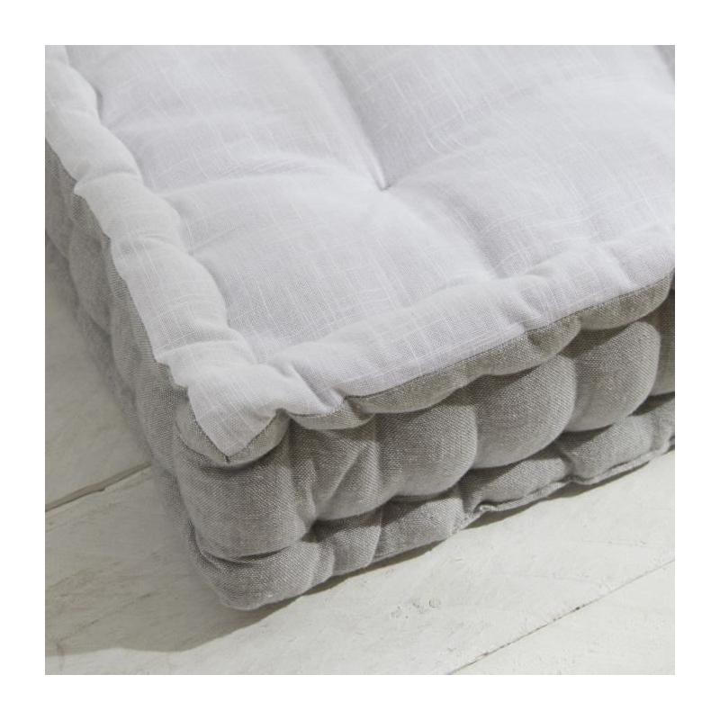 Coussin de sol TODAY CHARME - Slub x Chambray x Broderie Capucine