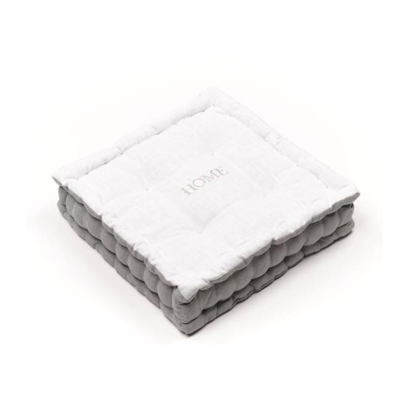 Coussin de sol TODAY CHARME - Slub x Chambray x Broderie Capucine