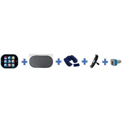 Kit été pour voiture - HTC EQUIPEMENT - Prêt pour les vacances - Pare-soleil, coussin nuque, support tablette