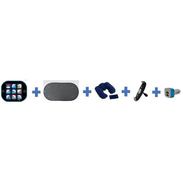 Pack voiture été - HTC EQUIPEMENT - Départ en vacances - Inclu : pare-soleil, coussin nuque, support tablette
