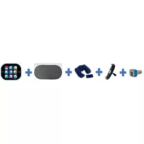 Pack voiture été - HTC EQUIPEMENT - Départ en vacances - Inclu : pare-soleil, coussin nuque, support tablette