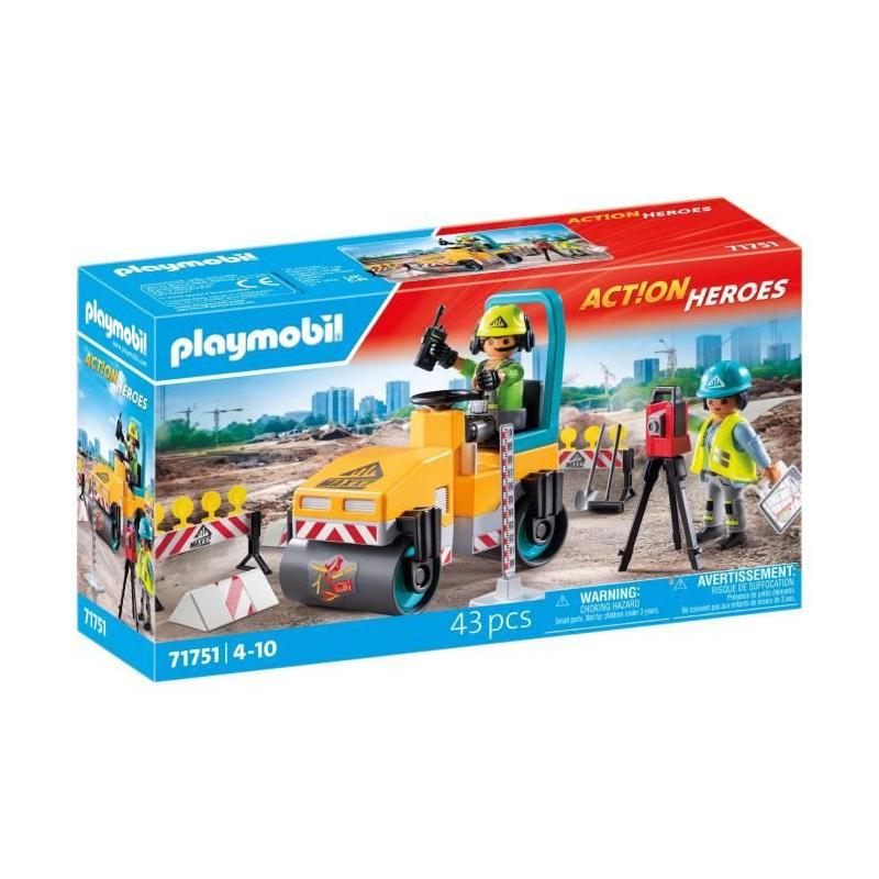 Ensemble ouvriers et rouleau compresseur PLAYMOBIL pour constructions miniatures