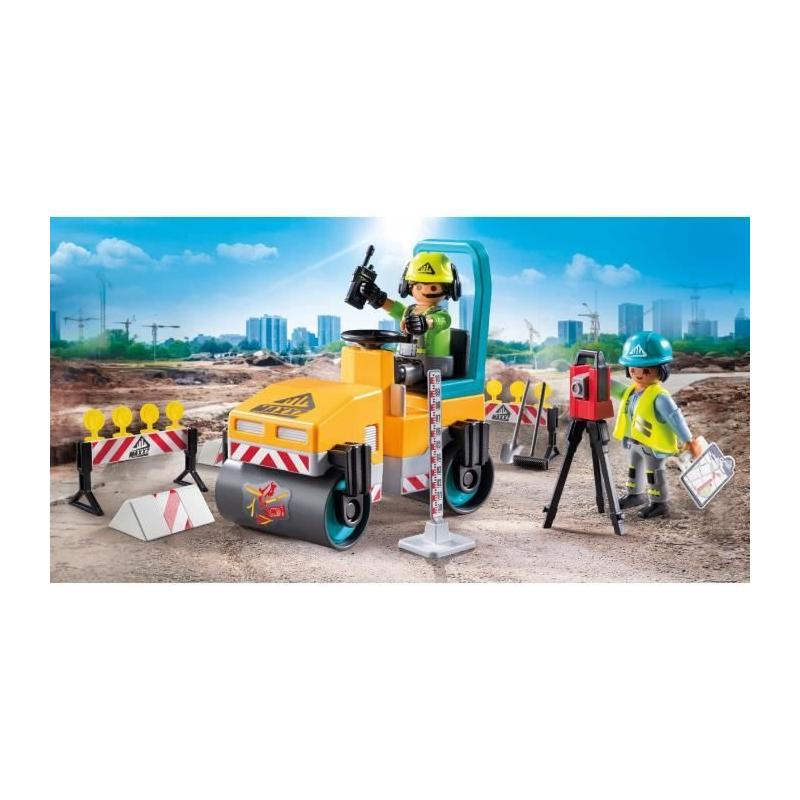 Ensemble ouvriers et rouleau compresseur PLAYMOBIL pour constructions miniatures