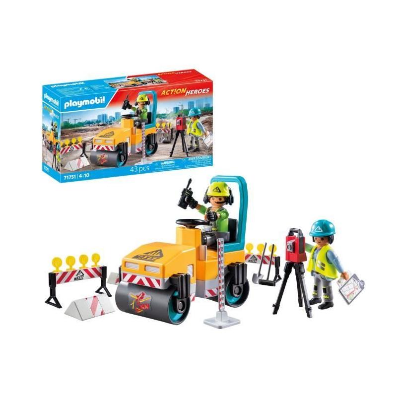 Ensemble ouvriers et rouleau compresseur PLAYMOBIL pour constructions miniatures