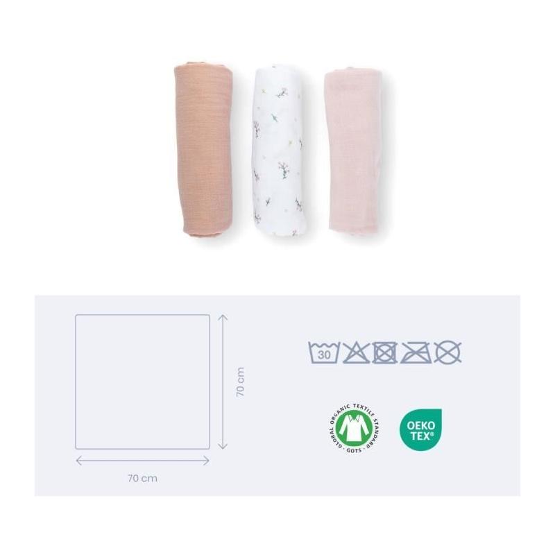 Lot de 3 langes DOOMOO en gaze de coton biologique - Rose
