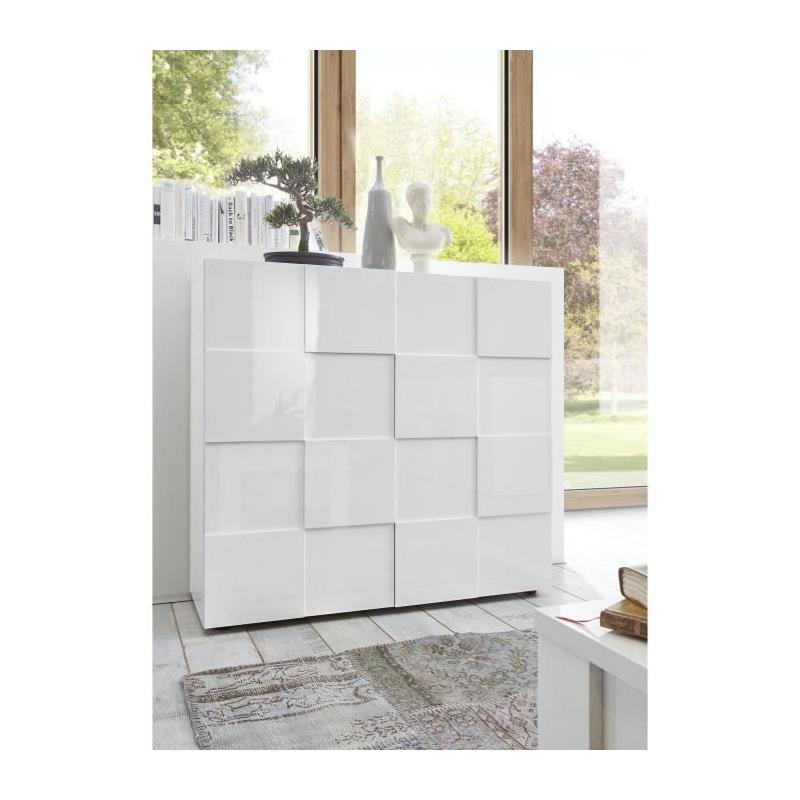 Buffet Milano blanc laqué brillant - 121 x 42 x 111 cm