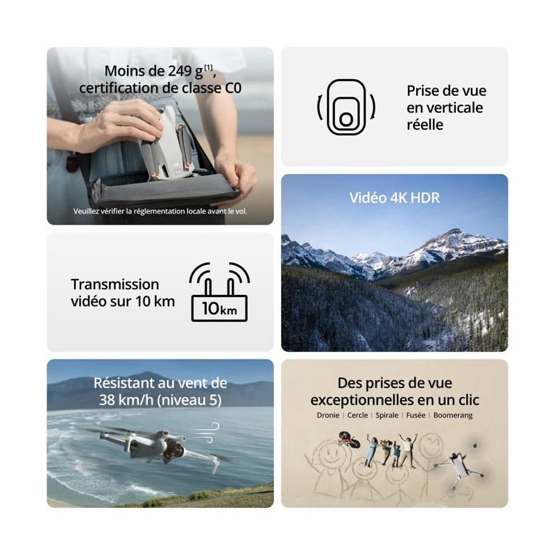 Drone DJI Mini 3 Fly More Combo avec radiocommande smart controller - Gris