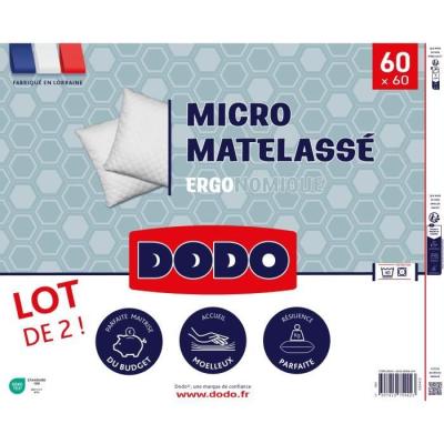 Lot de 2 oreillers DODO MICRO MATELASSE 60 x 60 cm - Blanc