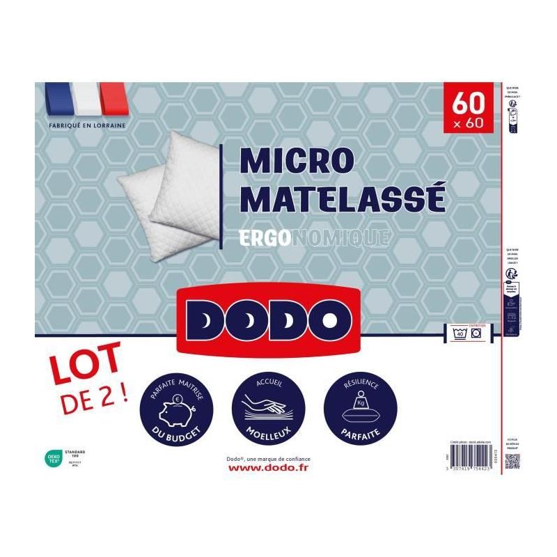 Lot de 2 oreillers DODO MICRO MATELASSE 60 x 60 cm - Blanc