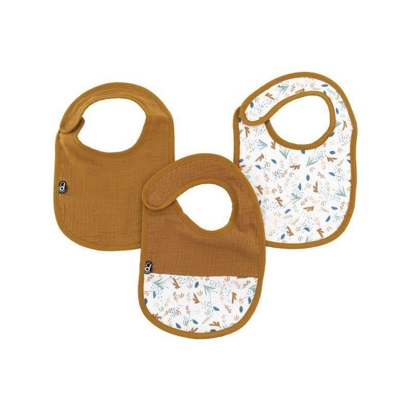 Lot x3 bavoirs en gaze de coton - Caramel imprimé - 0-6 mois
